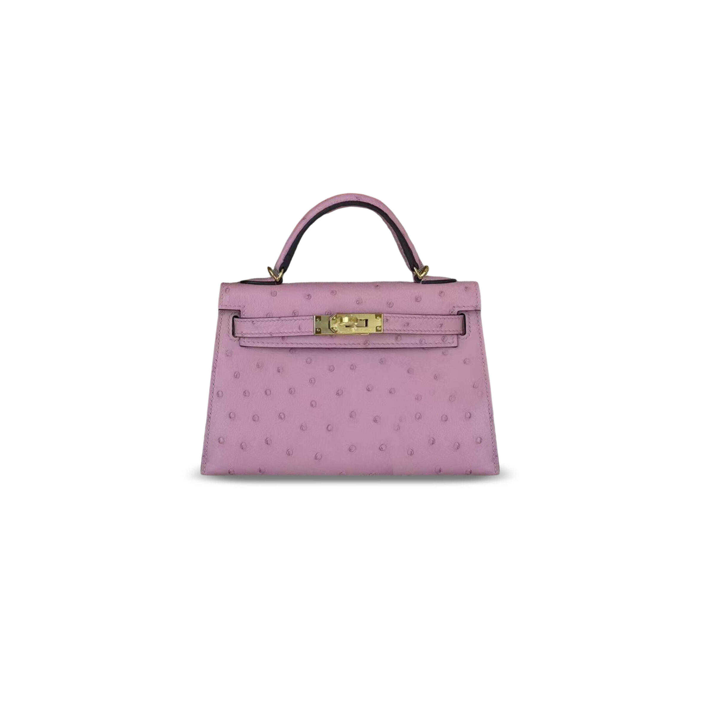 HERMES MASTER MINI KELLY ROSE BUBBLEGUM OSTRICH GOLD HARDWARE (19*12*5.5cm)